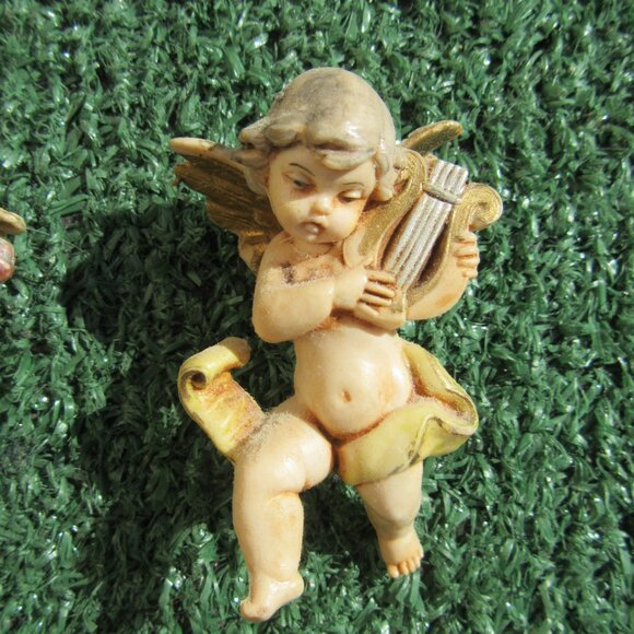 4 Vintage Fontanini Musical Instrument Mini Cherub Angels 1 1/2" Ornaments - Picture 3 of 7